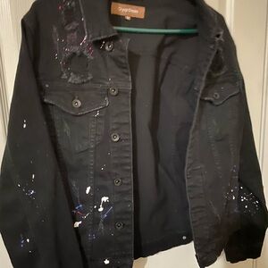 Black Denim Jacket with Paint Splatter